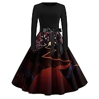 HTHLVMD Halloween Cute Candy Printed Dress for Women 2023,Gothic Style Long Sleeve Round Neck Dress with Belt Slim Dresses