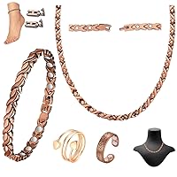 Lymphatic Drainage Copper Ankle Bracelet for Women & Copper Necklace for Men Women Magnetic Necklace Headaches Migraine Shoulders and Back Arthritis Pain Relief Adjustable Size with Gifts Box