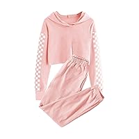 Meikulo Kids Girls 2 Piece Outfits Crop Tops Hoodies Cute Long Sleeve Fashion Sweatshirts and Solid Sweatpants 3-14 Years