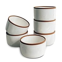 Mora Ceramic Ramekins - 8oz, Set of 6 - Small Oven Safe Baking Dishes/Cups - For Personal Pudding, Creme Brulee, Souffle, Serving Dip, Custard, Ice Cream - Single Mini Bowls - Vanilla White