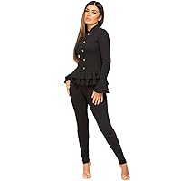 Lexi Fashion Womens Gold Button Loungewear Suit 2 Pc Frill Peplum Rib Set