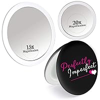 MIRRORVANA 20X & 15X Magnifying Mirror Set Combo with 3 Suction Cups Each and Unique Travel Lighted Compact Mirror for Eyebrow and Make Up (7X Magnified, 5