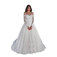 Dexinyuan Long Sleeve Tulle Lace Wedding Dresses for Bride 2024 Illusion A Line Bohemian Bridal Gowns for Women