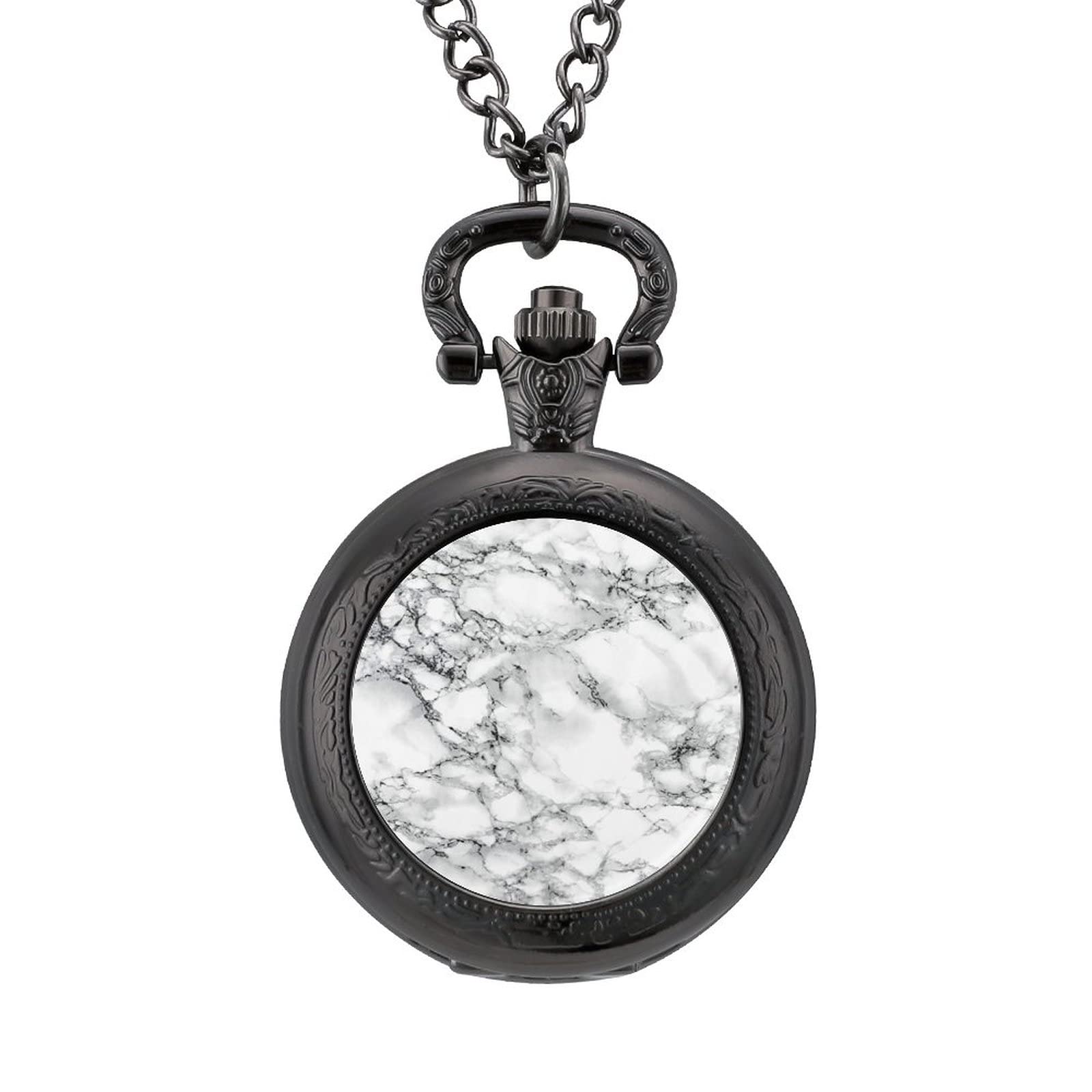 White Marble Texture Pattern Pocket Watches for Men with Chain Digital Vintage Mechanical Pocket Watch