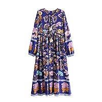 Bohemian Women Clothing Spring Dress Lady Holiday Style Tassel O-Neck Full Lantern Sleeves Maxi Dress Vestido