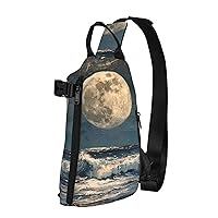 Moon And Sea Print Crossbody Backpack,Travel Hiking Cross Bag Diagonally, Cycling Bag