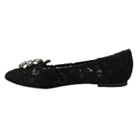 Dolce & Gabbana Black Taormina Lace Crystals Flats Women's Shoes