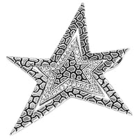 Funky Textured Star Pendant Clear Simulated CZ .925 Sterling Silver Bold Charm