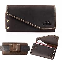 Topstache Leather Phone Holster with Belt Clip,S22 Ultra Belt Holder,iPhone 14 Pro Max Case for Belt,Leather Belt Pouch for Universal Smartphone with Otterbox Case,Flip Cellphone Pouch,XL,Darkbrown