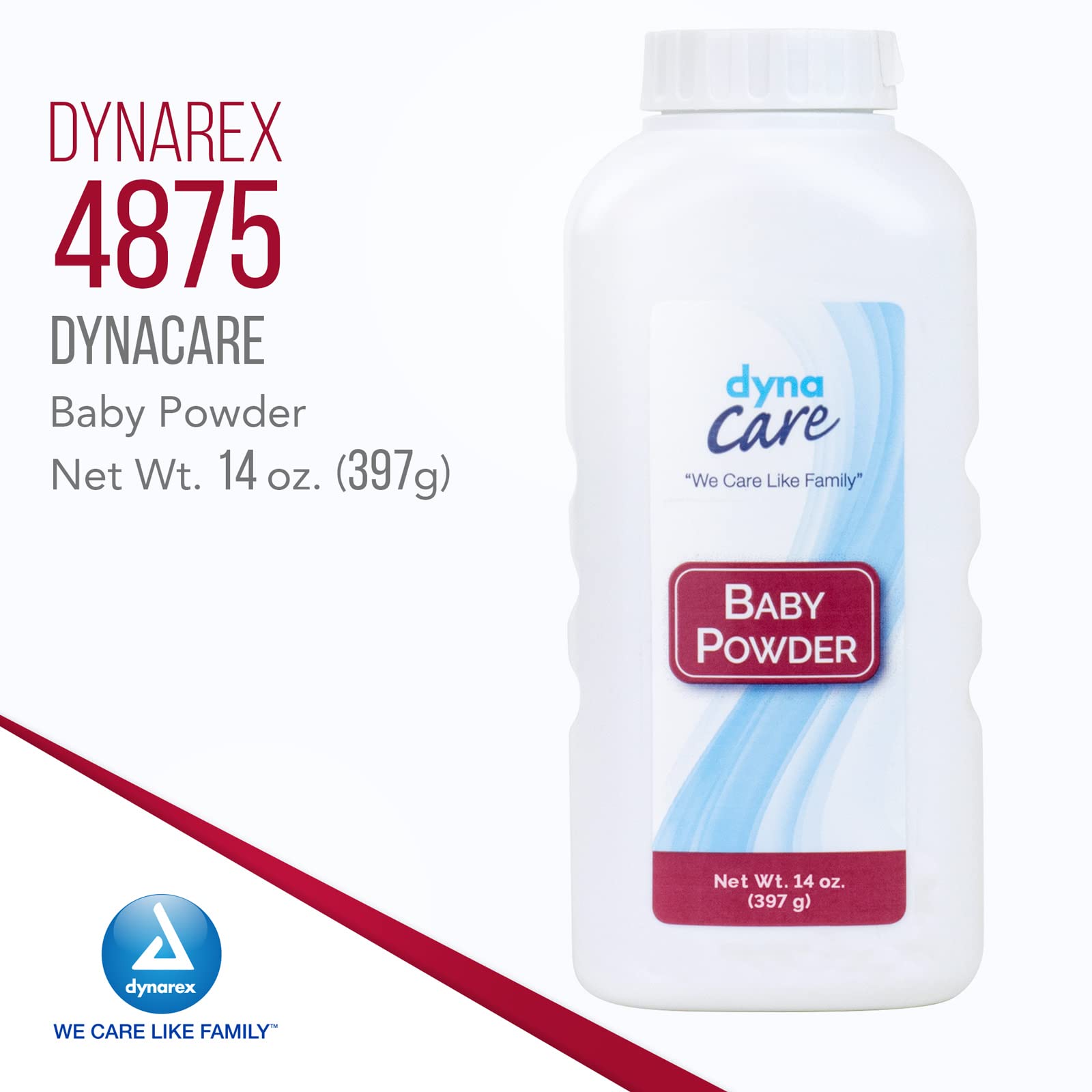 Dynarex 4875 Baby Fine Talcum Powder for Men, Women, Kid, Elderly, Moisture Absorber, 14 oz, Pack of 24