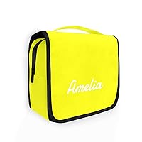 Yellow Custom Name Hanging Toiletry Bag Personalized Makeup Cosmetic Bag Cosmetic Case Large Capacity Travel Toiletry Organizer for Shaving Toiletries Brush Storage
