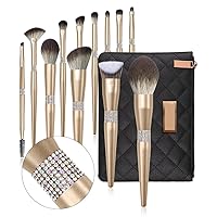 GMOIUJ Makeup Brush Set 12PCS Bright Diamond-encrusted Brushes Female Cosmetic Tools