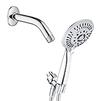 BRIGHT SHOWERS High Pressure 9 Spray Settings Handheld Shower Head Set with 6 Inch Brass Shower Arm, Chrome