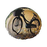 Autumn Tree with Aged Old Bike Double Layer Waterproof Shower Cap - Women's Lightweight, Portable, Soft, Reusable Bath Accessory