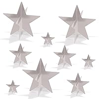 Beistle 3-D Foil Silver Star Centerpieces in 3 Sizes, Set of 9 - Space Themed, Awards Night Table Decor, Classroom Parties