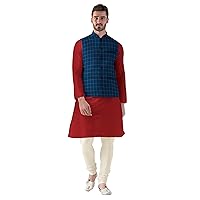 Elina fashion Men's Banglori Silk Kurta Pajama Set & Checked Nehru Jacket (Waistcoat) Designer Indian Ethnic Wear