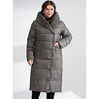 2022 Women's Plus Size Coats Fashion Plus Dual Pocket Hooded Puffer Coat Work Leisure Fashion Comfortable Warm (Color : Dark Grey, Size : 5X-Large)