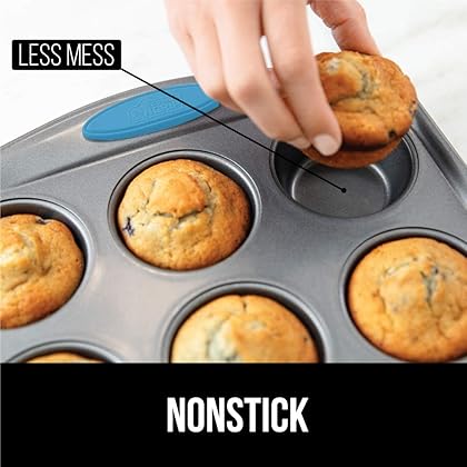 Gorilla Grip Nonstick, Heavy Duty, Carbon Steel Bakeware Sets, 9 Piece Baking Set, Silicone Handle, 2 Cookie Sheets, Round Cake Pans, 12 Cup Muffin Tins, Roasting Pan, Loaf Pan, and Square Pan, Aqua