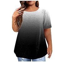 Plus Size Tops for Women Round Neck Tees Summer Tops 2024 Printed Short Sleeve Blouse Casual Loose Tunic Shirts T Shirts