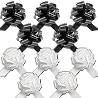 Satin Bows for Every Event - Pull Bows for Gift Baskets - 10 Bows Total 5 Black 5 inch and 5 White 5 inch Bows for Gift Wrapping - Satin Finish Bows for Gift Wrapping
