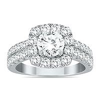 AGS Certified 2 Carat TW Diamond Halo Engagement Ring in 14K White Gold (I-J Color, I2-I3 Clarity)
