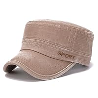 ChezAbbey Military Flat Top Cap Army Cadet Cotton Adjustable Hat Unisex Basic Quick Dry Baseball Hat for Men Women