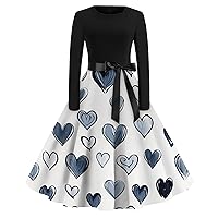 Women's Valentines Day Dress Print Flare Dress for Long Sleeve Party Casual Dress, S-2XL
