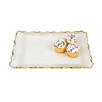 Elegant and Modern Hand Decorated Gold Leaf Edge Serving Glass Platter or Tray - Gold Edge Rectangle Platter, 14x10 Inches