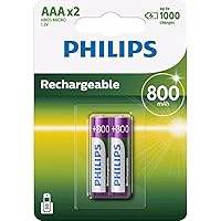 Philips Multilife 1.2v 800mAh Rechargeable AAA Batteries (Pack of 2)