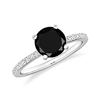 Natural Black Onyx Round Solitaire Ring for Women Girls in Sterling Silver / 14K Solid Gold/Platinum