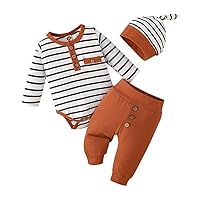 Baby Boy Clothes Newborn Infant Long Sleeve Striped Bodysuit Romper Fall Winter Outfits Solid Pants Set 3Pcs