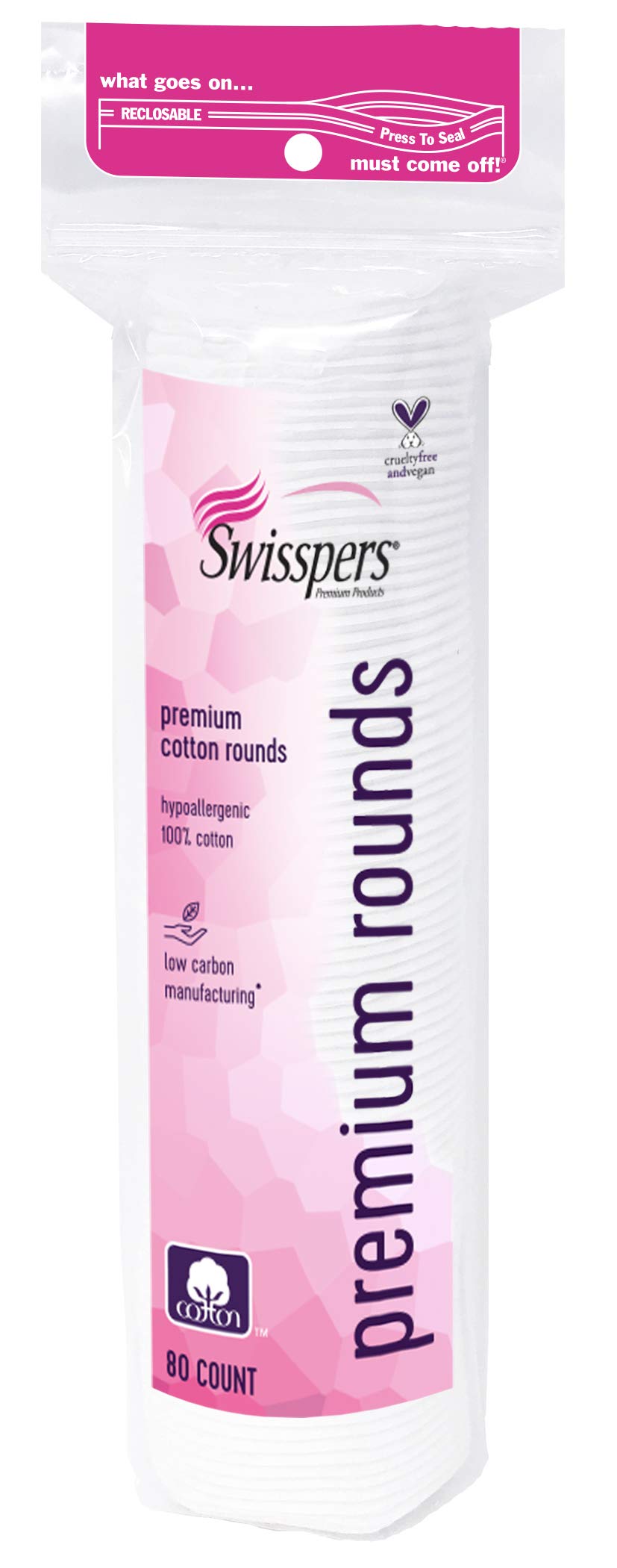 Swisspers Premium Cotton Rounds, Hypoallergenic, 80 Count, Pack of 6 (480 Rounds Total)