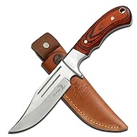 Elk Ridge - Outdoors Fixed Blade Knife - 9.5-in Overall, Mirror Finished Stainless Steel Blade, Full Tang, Wood Handle, Leather Sheath - Hunting, Camping, Survival - ER-052