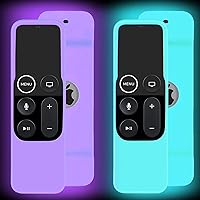2 Pack Case Compatible with Apple TV 4K/ 4th Gen Remote Light Weight Anti-Slip Shock Proof Silicone Cover for Controller for Apple TV Siri Remote (Blue and Purple Glow)