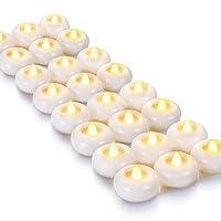 24Pack 2” Flameless Led Floating Candles, 100+ Hour Plastic Battery Operated Flickering Waterproof Tealights for Cylinder Vases, Centerpieces at Wedding, Party, Pool, Holiday (White Base)