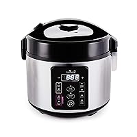Yum Asia Kumo YumCarb Rice Cooker with Ceramic Bowl and Advanced Fuzzy Logic, (5.5 Cups, 1 Litre), 5 Rice Cooking Functions, 3 Multicooker Functions, 110V US Power (Light Stainless Steel)