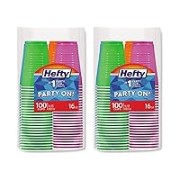 Hefty Party Cup Variety Pack, Disposable Plastic Party Cups, Easy Grip & Durable, Assorted Color Cup Variety Pack, 16-Ounce Cups, 100 CT Per Pack (Pack of 2)