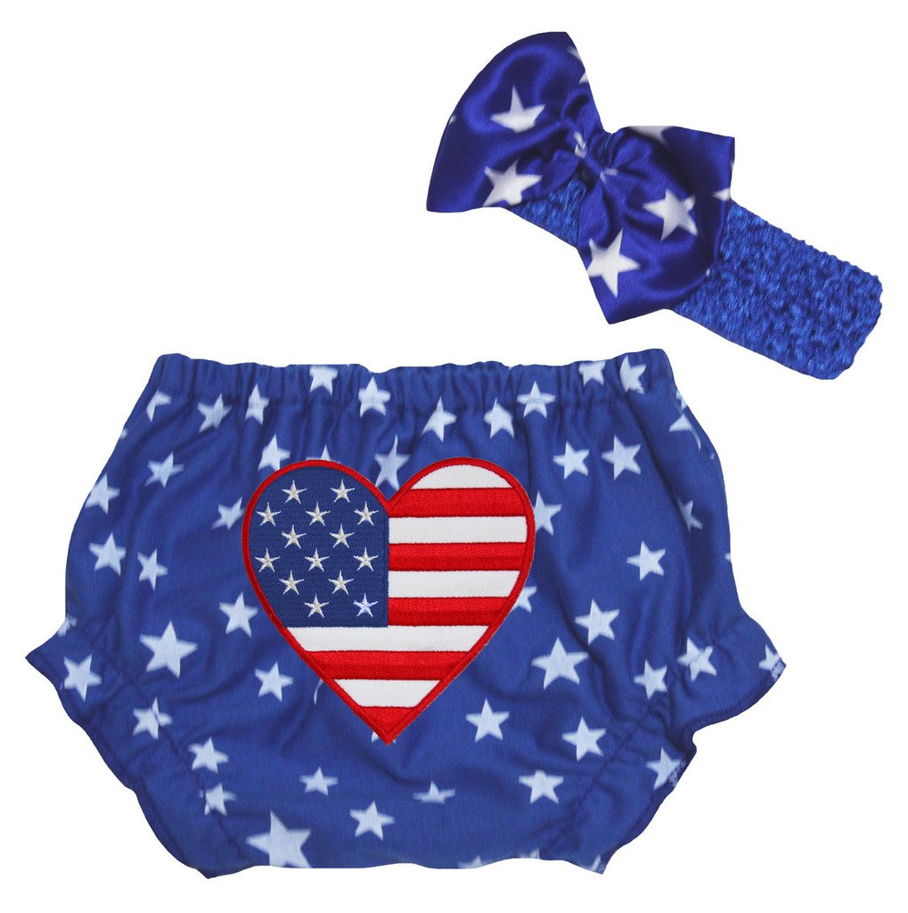 Petitebella America Heart Blue Stars Bloomer for Baby 3-12m
