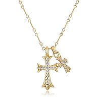 Cross Necklace 14k Gold Plated/Sterling Silver Double Cross Pendant CZ,Cubic Zirconia Cross Necklaces for Women Men Boy Jewelry Birthday Gifts