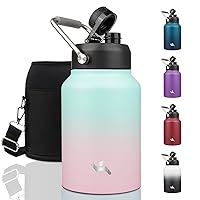 Half Gallon Jug with Handle,64oz Insulated Water Bottle with Carrying Pouch,Double Wall Vacuum Stainless Steel Metal Bottle,Gum