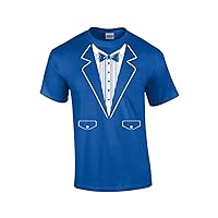 Funny Formal Tuxedo with Bowtie Classy Men's Short Sleeve T-Shirt Humorous Wedding Bachelor Party Retro Tee-Royal-Large