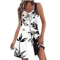 Deals of The Day Lightning Deals Women's Summer Dresses 2024 Beach Casual Floral Print Sundress Sleeveless Loose Tank Dress Boho Sun Dress with Pocket Robe De Plage