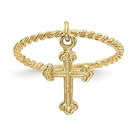 JewelryWeb 14k Yellow Gold Textured Polished Religious Faith Cross Dangle Twisted Band for boys or girls Ring Size 4.00