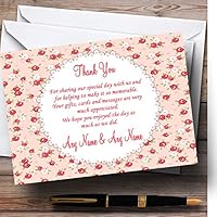 Red And Coral Pink Floral Shabby Chic Chintz Personalized Wedding Thank You C...