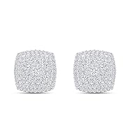 1/2 Carat Round Cut Natural White Diamond Square Cluster Stud Earrings In 14K Gold Over Sterling Silver (0.5 Cttw, I2-I3 Clarity)