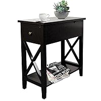 End Table, MDF Material Flip Top Narrow End Table with Drawer, Accent Small Side Table Nightstand for Living Room, Bedroom, and Small Spaces - Black