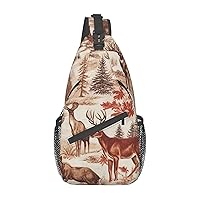 Animal Wilderness Bear Deer Crossbody Sling Backpack Sling Bag for Women Hiking Daypack Chest Bag Shoulder Bag
