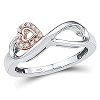 The Diamond Deal 10kt White Gold Womens Round Diamond Rose-tone Heart Infinity Ring 1/20 Cttw