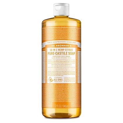 Dr. Bronner's - Pure-Castile Liquid Soap (Citrus, 32 ounce) - Made with Organic Oils, 18-in-1 Uses: Face, Body, Hair, Laundry, Pets and Dishes, Concentrated, Vegan, Non-GMO