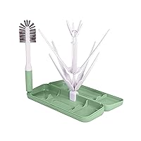 Ubbi On-The-Go Drying Rack and Brush Set, Includes Travel Case and Bottle Brush for Compact Storage, Holds Up to 8 Bottles, Baby Travel Accessories, Sage